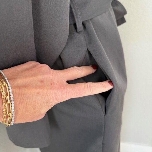 MAEVA Charcoal Gray Lightweight Double Breasted Trench Coat Small - Picture 9 of 14